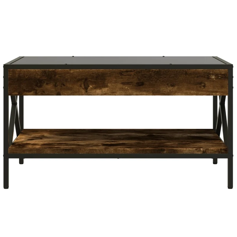 Table basse de salon avec étagère design moderne avec LED 70 x 50 x 38 cm bois d'ingénierie marron verre et métal DEC037549