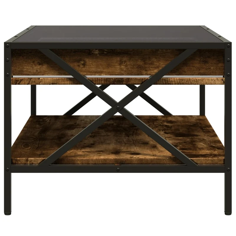 Table basse de salon avec étagère design moderne avec LED 70 x 50 x 38 cm bois d'ingénierie marron verre et métal DEC037549