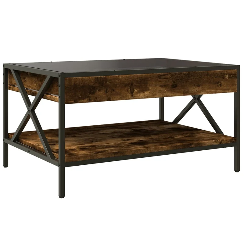 Table basse de salon avec étagère design moderne avec LED 70 x 50 x 38 cm bois d'ingénierie marron verre et métal DEC037549