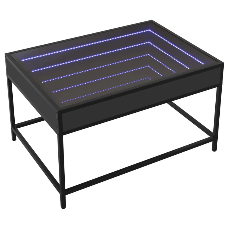 Table basse de salon design moderne avec LED 70 x 50 x 41 cm bois d'ingénierie noir et verre DEC037517