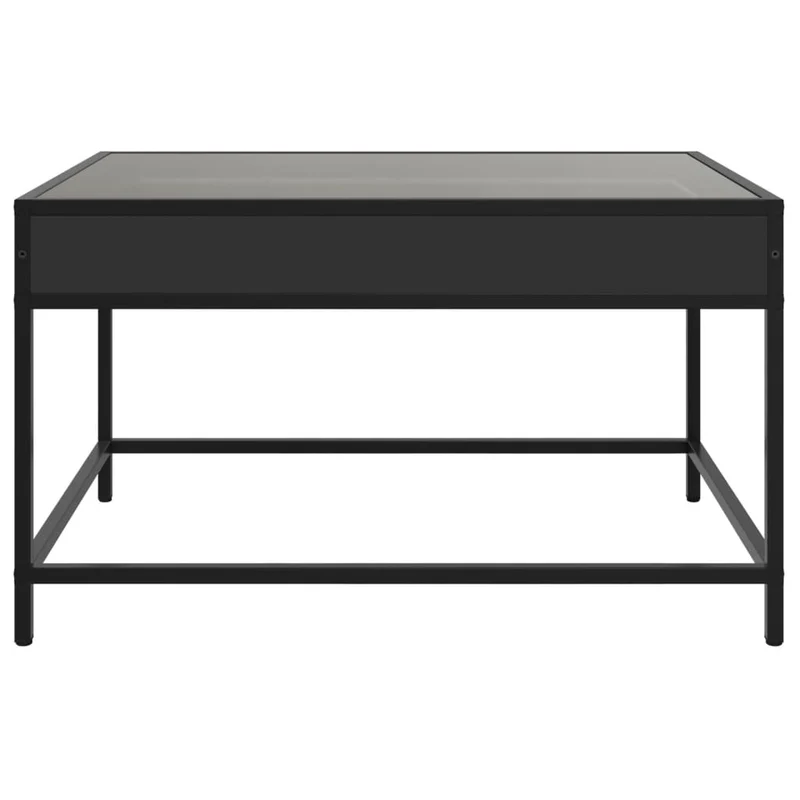Table basse de salon design moderne avec LED 70 x 50 x 41 cm bois d'ingénierie noir et verre DEC037517