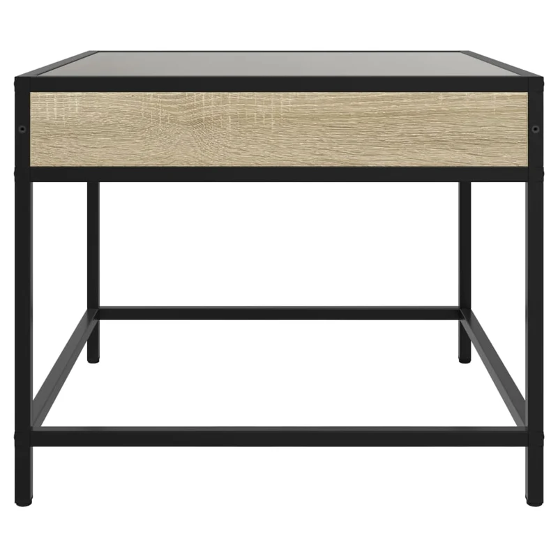 Table basse de salon design moderne avec LED 70 x 50 x 41 cm bois d'ingénierie couleur chêne et verre DEC037486