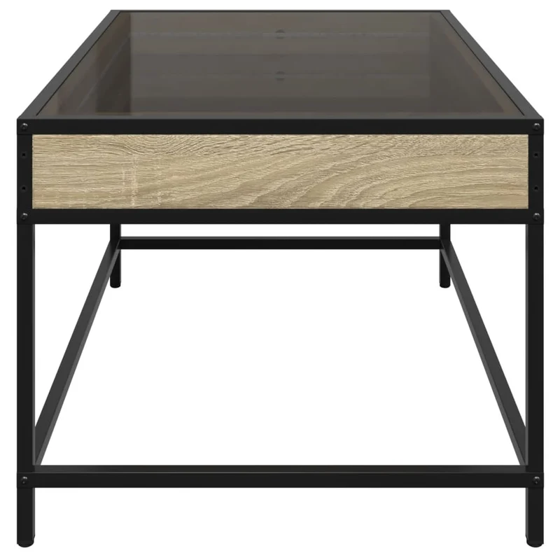 Table basse de salon design moderne avec LED 70 x 50 x 41 cm bois d'ingénierie couleur chêne et verre DEC037486