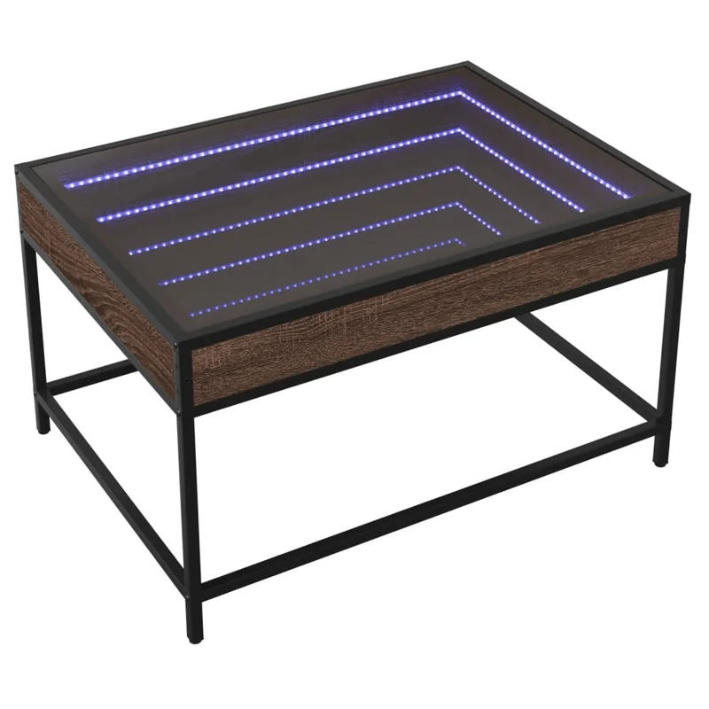 Table basse de salon design moderne avec LED 70 x 50 x 41 cm bois d'ingénierie marron et verre DEC037469