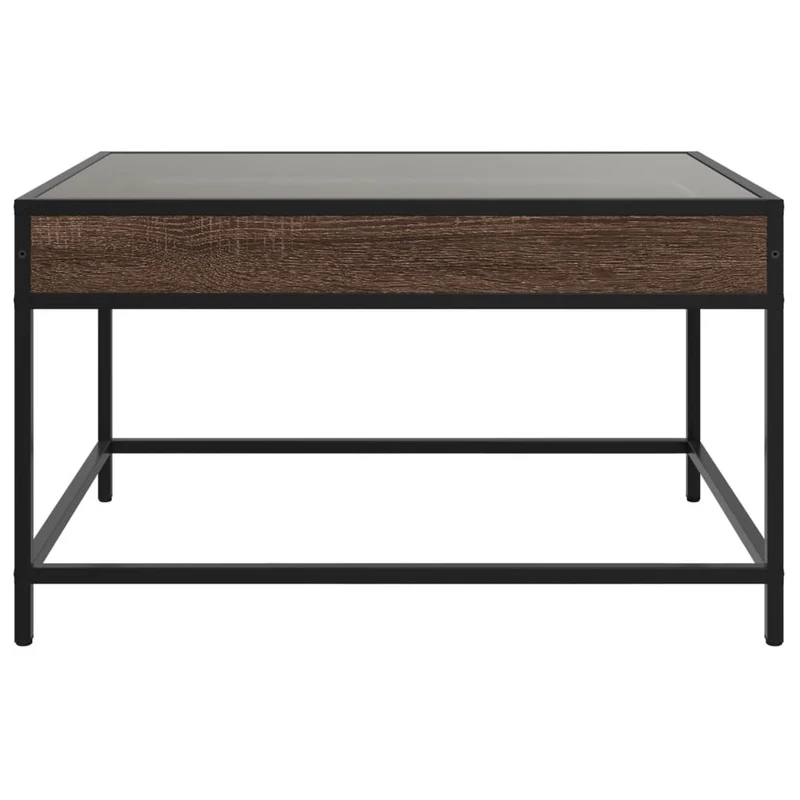 Table basse de salon design moderne avec LED 70 x 50 x 41 cm bois d'ingénierie marron et verre DEC037469