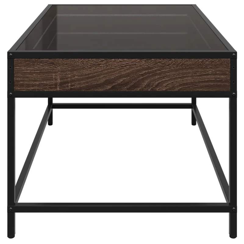 Table basse de salon design moderne avec LED 70 x 50 x 41 cm bois d'ingénierie marron et verre DEC037469