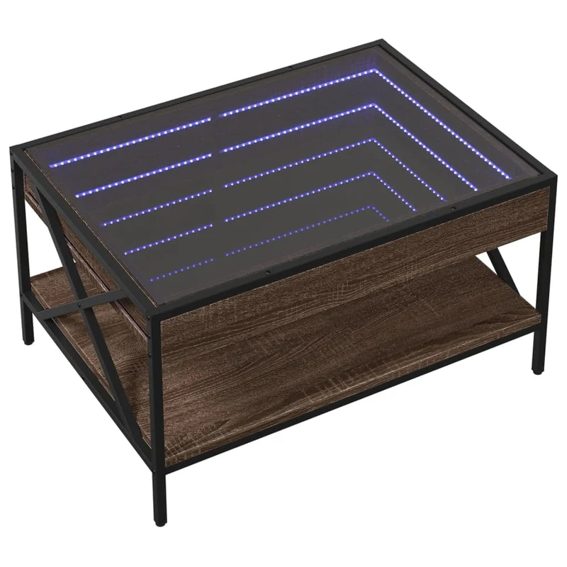Table basse de salon avec étagère design moderne avec LED 70 x 50 x 38 cm bois d'ingénierie marron verre métal DEC037468