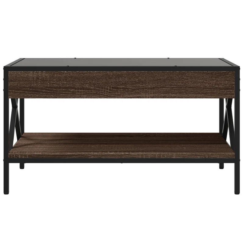 Table basse de salon avec étagère design moderne avec LED 70 x 50 x 38 cm bois d'ingénierie marron verre métal DEC037468