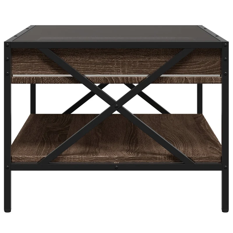 Table basse de salon avec étagère design moderne avec LED 70 x 50 x 38 cm bois d'ingénierie marron verre métal DEC037468