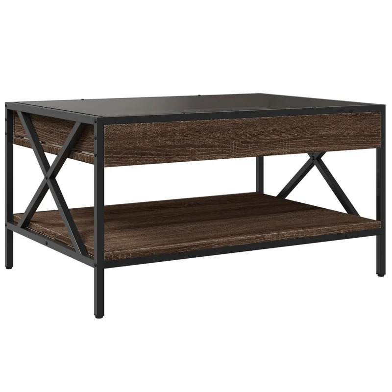 Table basse de salon avec étagère design moderne avec LED 70 x 50 x 38 cm bois d'ingénierie marron verre métal DEC037468