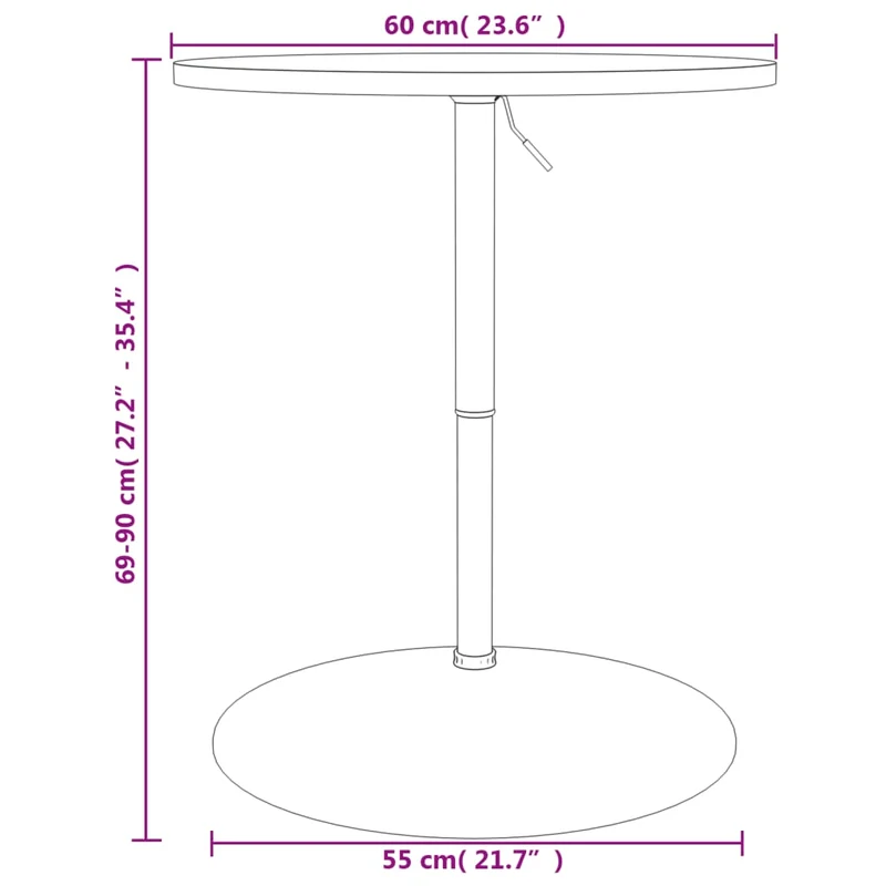 Table d’appoint multifonction table de bar hauteur réglable 69-90 cm diamètre 60 cm en bois d'ingénierie noir et acier chromé DEC036493