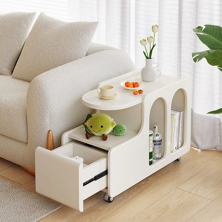 Contemporary Nordic Rectangular Arch Stone Slab MDF End Table 1-Drawer Storage Movable For Living Room