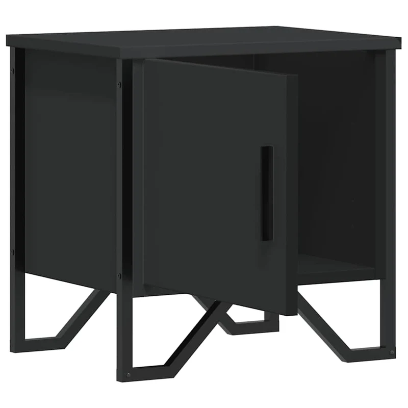 Lot de 2 tables de chevet avec compartiment avec porte 40x30x40 cm aggloméré et métal noir DEC035495