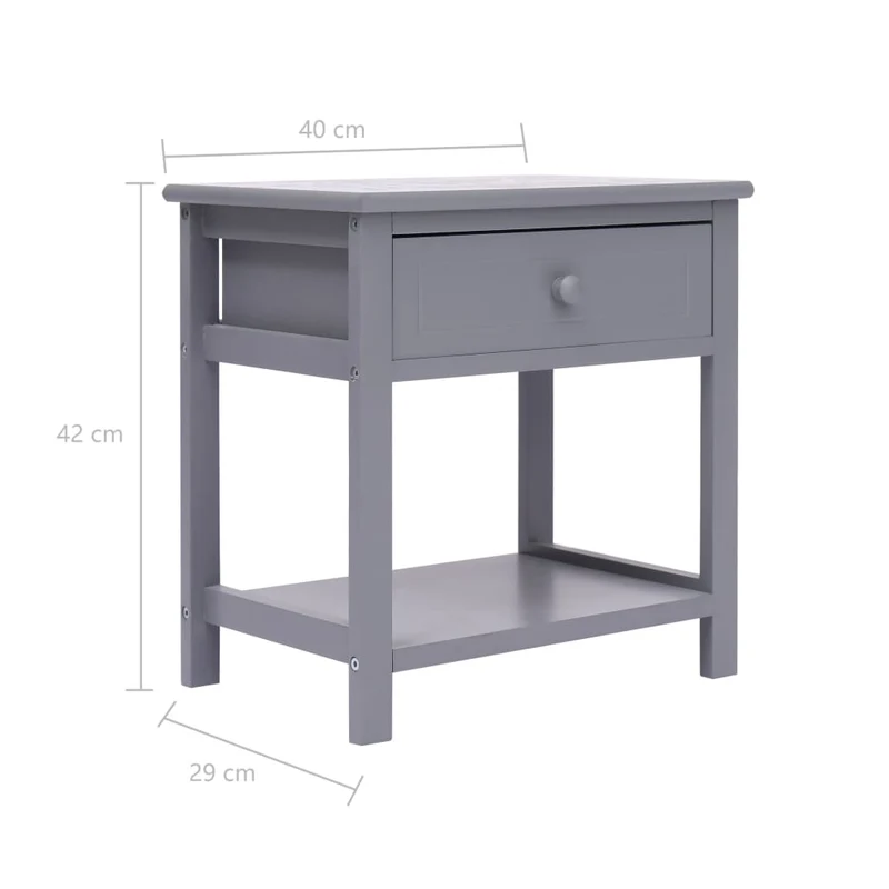 Lot de 2 tables de chevet avec tiroir et étagère 40 x 29 x 42 cm bois de paulownia gris DEC035314