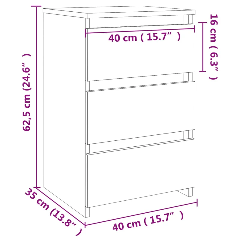 Lot de 2 tables de chevet avec 3 tiroirs 40 x 35 x 62,5 cm aggloméré couleur chêne DEC035260