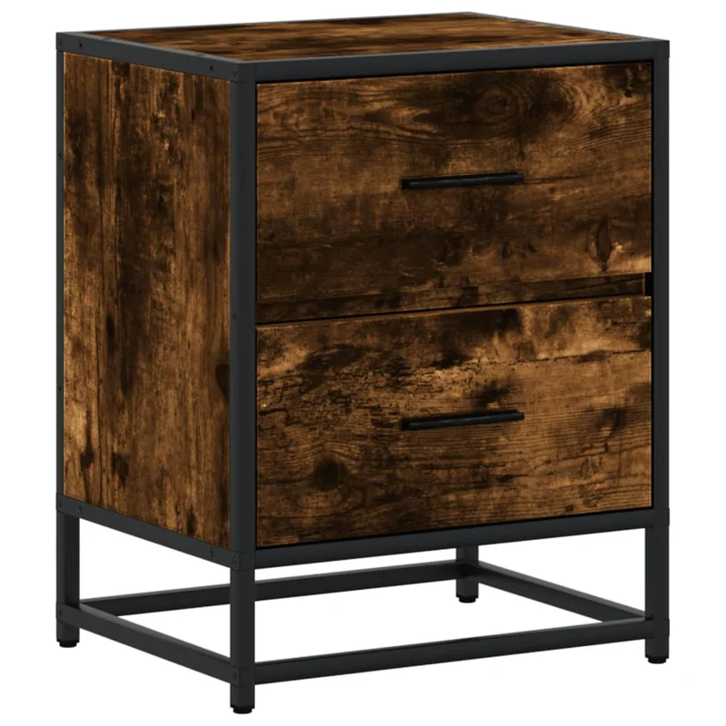 Lot de 2 tables de chevet avec deux tiroirs 40 x 31 x 50 cm bois ingénierie marron et acier DEC035084