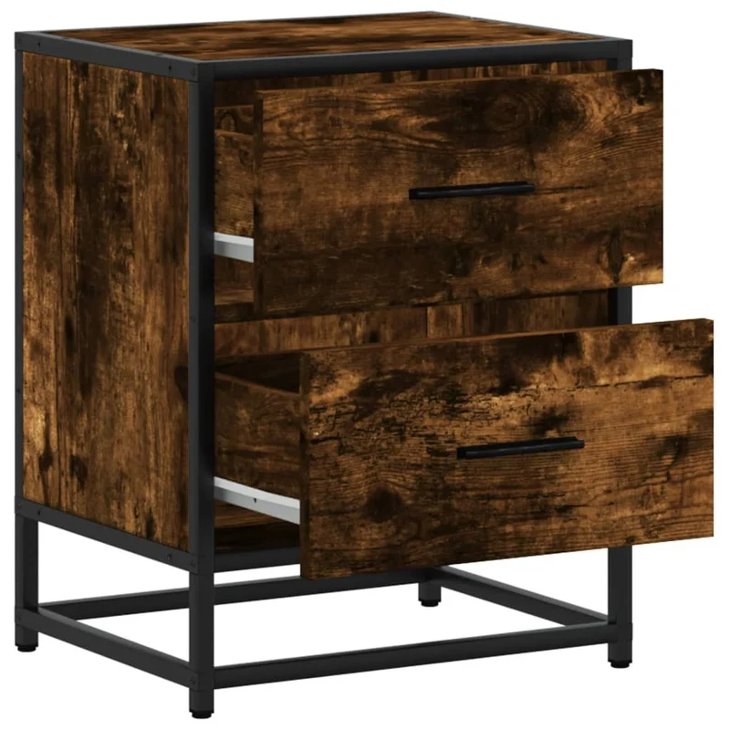 Lot de 2 tables de chevet avec deux tiroirs 40 x 31 x 50 cm bois ingénierie marron et acier DEC035084