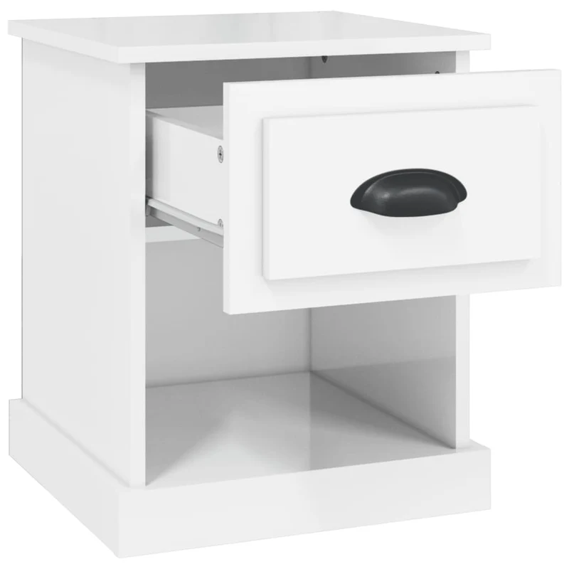 Lot de 2 tables de chevet avec tiroir et compartiment ouvert 39 x 39 x 47,5 cm bois d'ingénierie blanc brilliant DEC034985