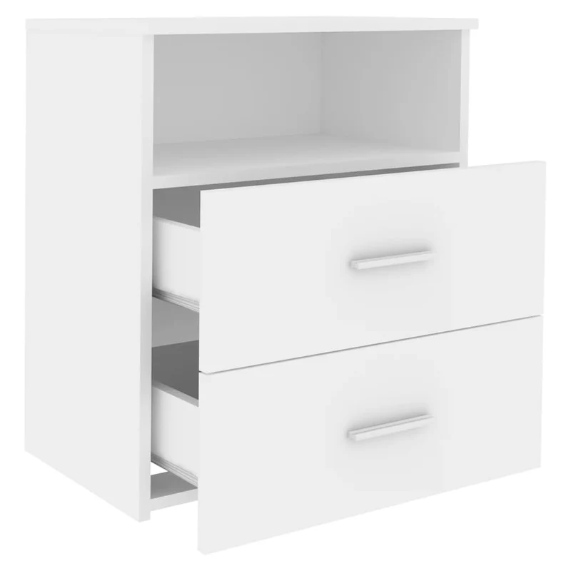 Lot de 2 tables de chevet avec deux tiroirs et compartiment ouvert 50 x 32 x 60 cm bois d'ingénierie blanc DEC034972