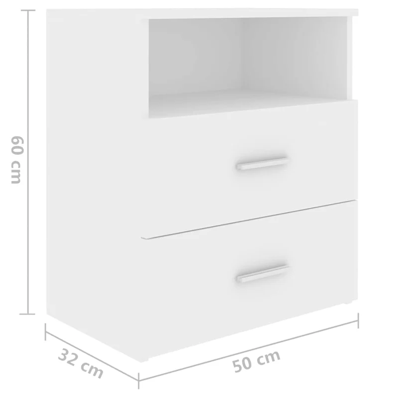 Lot de 2 tables de chevet avec deux tiroirs et compartiment ouvert 50 x 32 x 60 cm bois d'ingénierie blanc DEC034972