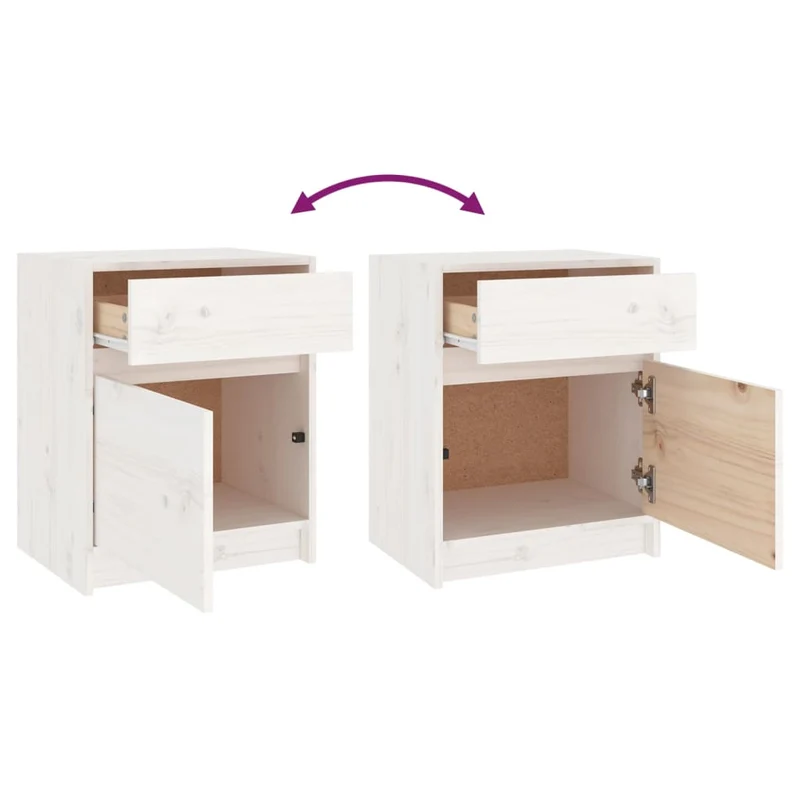 Lot de 2 tables de chevet avec iroir et compartiment avec porte 40 x 31 x 50 cm bois de pin blanc DEC034903