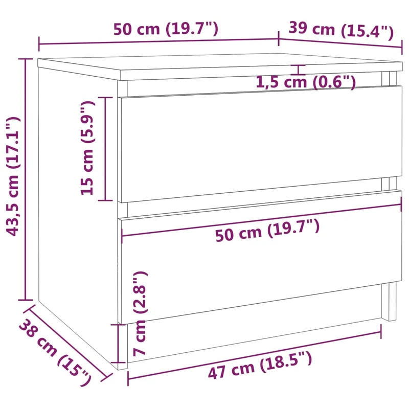 Table de chevet avec deux tiroirs 50 x 39 x 43,5 cm bois d'ingénierie gris DEC034680