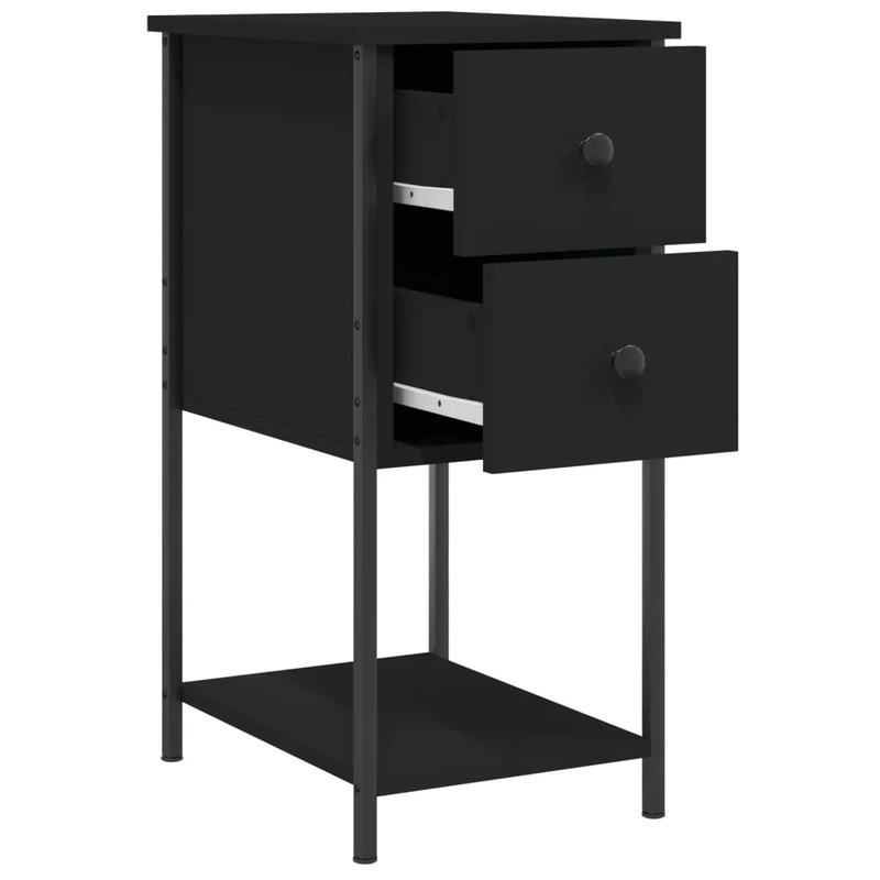 Table de chevet avec deux tiroirs et étagère 32 x 42 x 70 cm bois d’ingénierie noir DEC034346