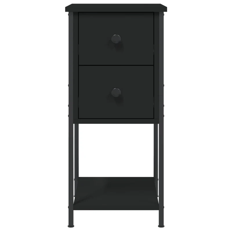 Table de chevet avec deux tiroirs et étagère 32 x 42 x 70 cm bois d’ingénierie noir DEC034346