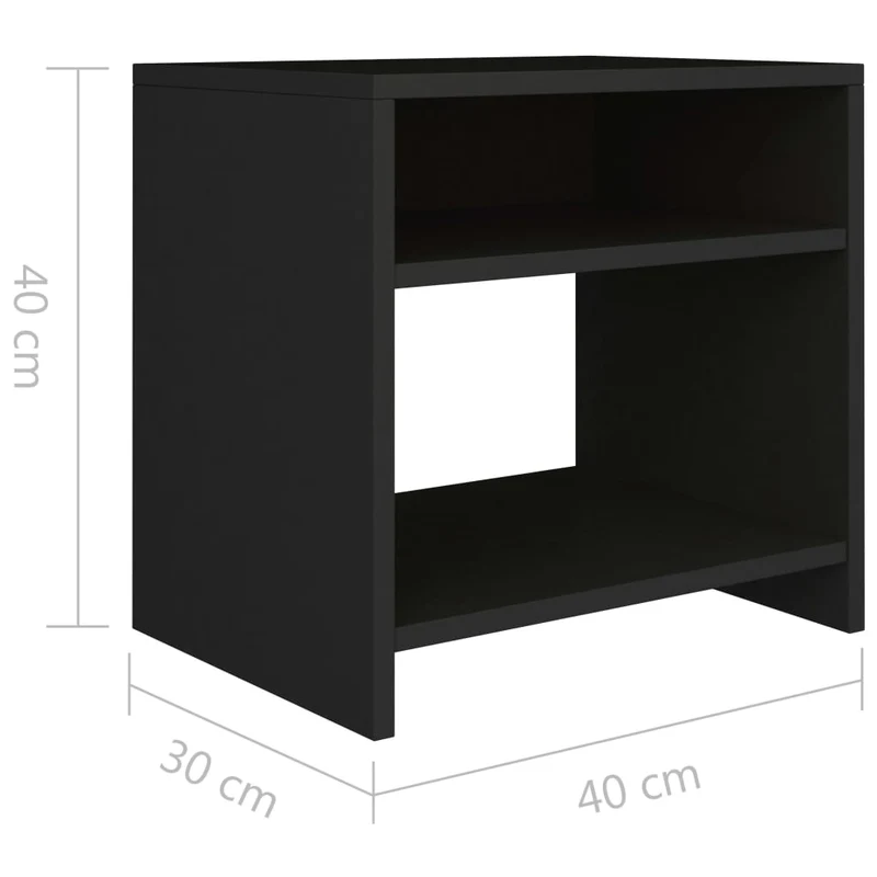 Lot de 2 tables de chevet avec compartiment ouvert et étagère 40 x 30 x 40 cm bois d'ingénierie noir DEC035503