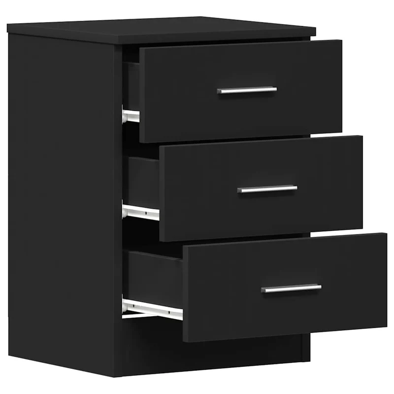 Lot de 2 tables de chevet avec 3 tiroirs 38 x 35 x 56 cm bois d'ingénierie noir DEC035492