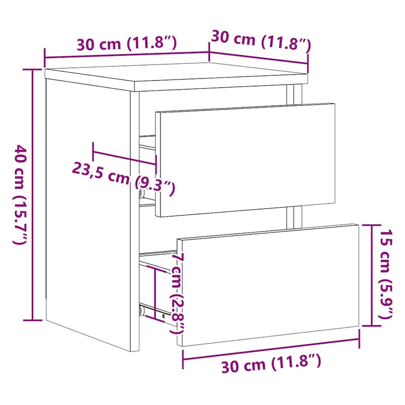 Lot de 2 tables de chevet avec deux tiroirs 30 x 30 x 40 cm bois d'ingénierie noir DEC035456