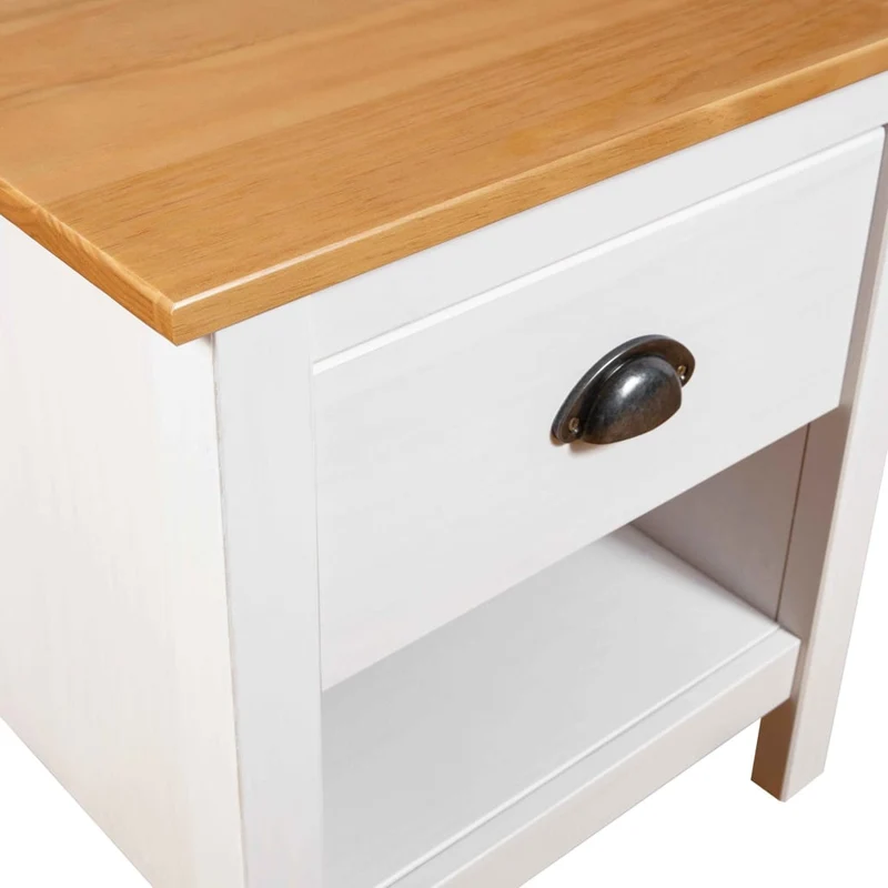 Lot de 2 tables de chevet avec tiroir et étagère 46 x 35 x 49,5 cm bois de pin blanc DEC035415