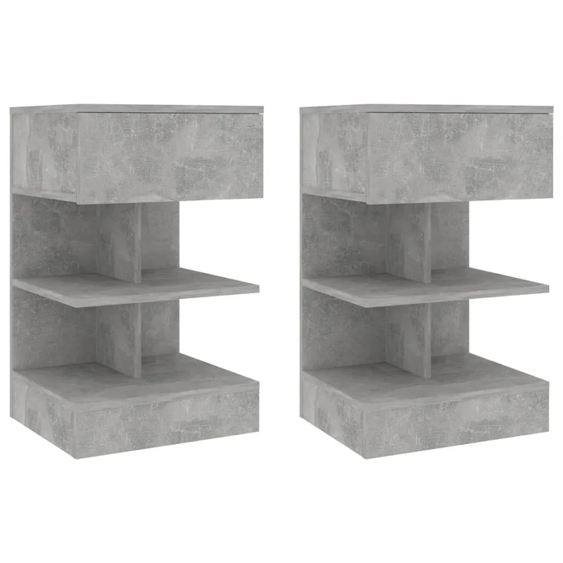Lot de 2 tables de chevet avec étagères 40 x 35 x 65 cm en bois d'ingénierie gris DEC035379