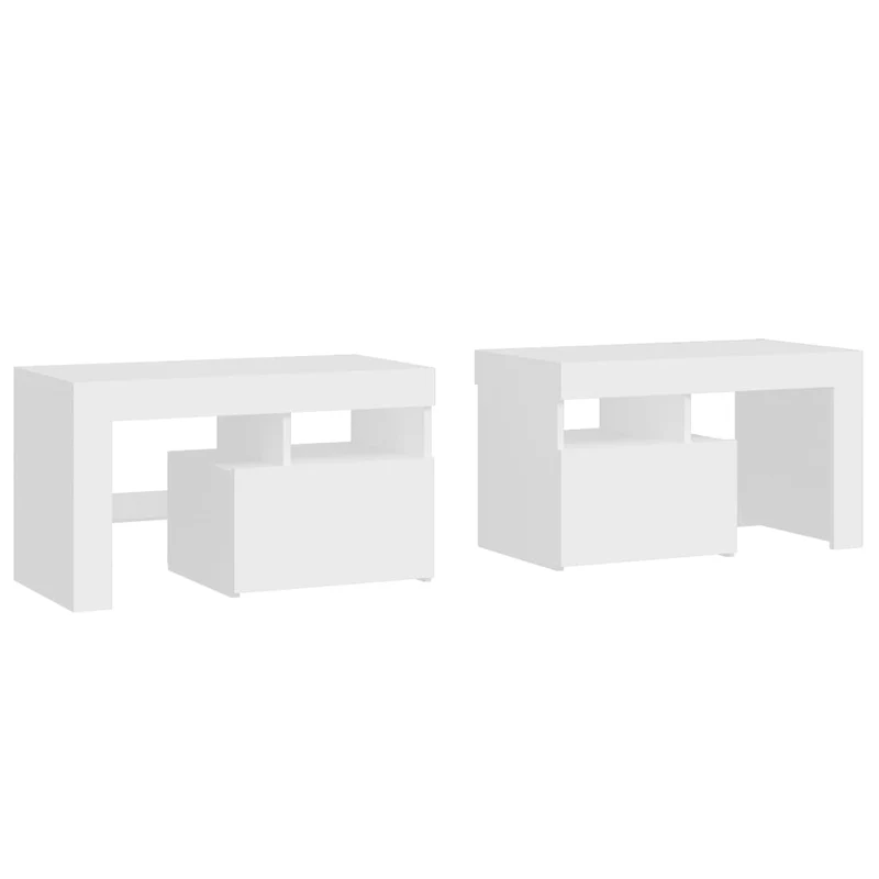 Lot de 2 tables de chevet avec lumières LED compartiment de rangement avec porte 70 x 36,5 x 40 cm bois d'ingénierie blanc DEC035300