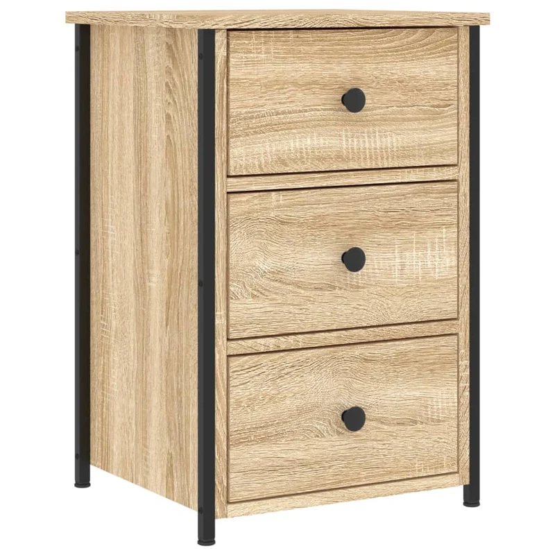 Lot de 2 tables de chevet avec 3 tiroirs 40 x 36 x 60 cm bois ingénierie couleur chêne et fer DEC035265