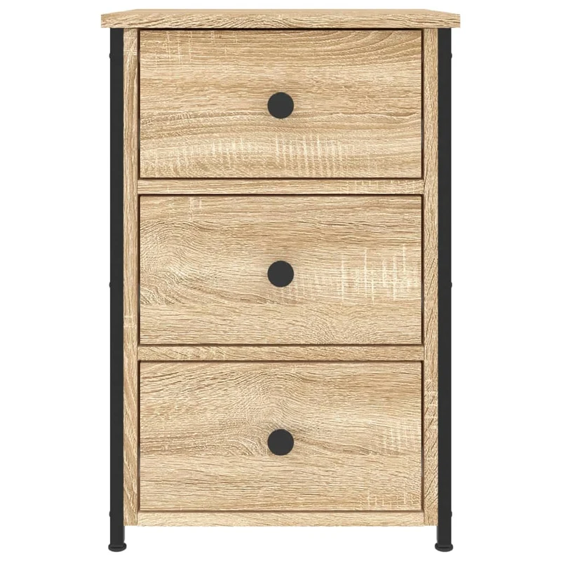 Lot de 2 tables de chevet avec 3 tiroirs 40 x 36 x 60 cm bois ingénierie couleur chêne et fer DEC035265