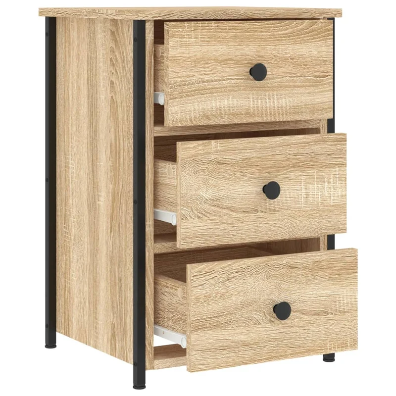 Lot de 2 tables de chevet avec 3 tiroirs 40 x 36 x 60 cm bois ingénierie couleur chêne et fer DEC035265