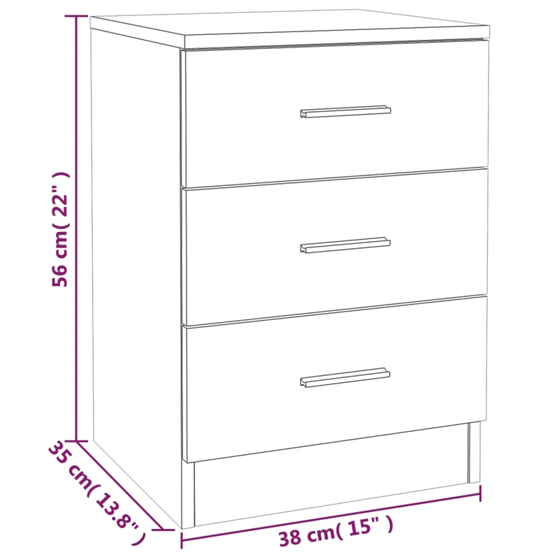 Lot de 2 tables de chevet avec 3 tiroirs 38 x 35 x 56 cm bois d'ingénierie marron DEC035068
