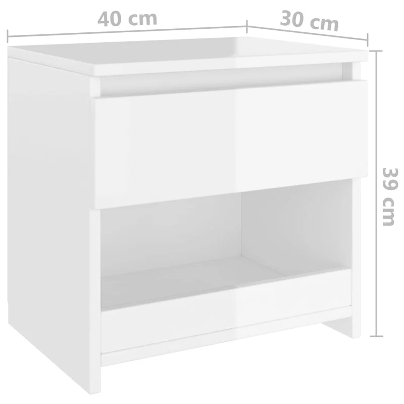 Lot de 2 tables de chevet avec tiroirs et compartiment ouvert 40 x 30 x 39 cm aggloméré blanc brilliant DEC034987