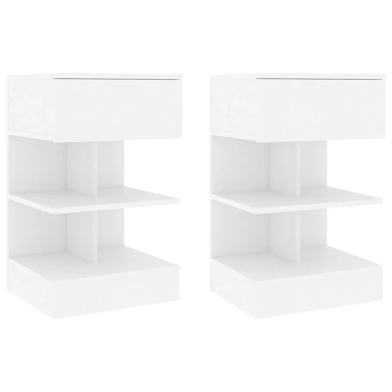 Lot de 2 tables de chevet avec tiroir et étagères 40 x 35 x 65 cm bois d’ingénierie blanc DEC034946