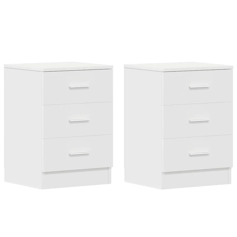 Lot de 2 tables de chevet avec 3 tiroirs 38 x 35 x 56 cm bois d'ingénierie blanc DEC034878