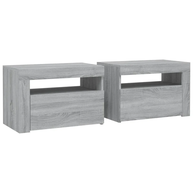 Lot de 2 tables de chevet avec compartiment avec porte 60 x 35 x 40 cm bois d'ingénierie gris DEC034842