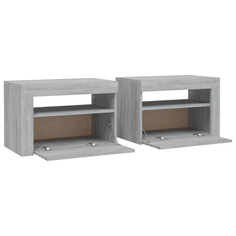 Lot de 2 tables de chevet avec compartiment avec porte 60 x 35 x 40 cm bois d'ingénierie gris DEC034842