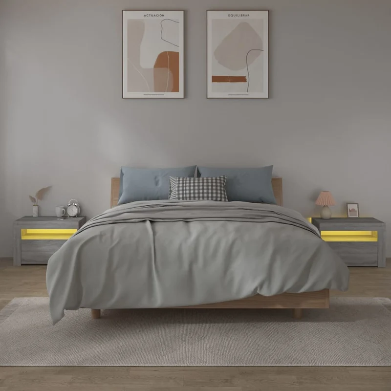 Lot de 2 tables de chevet avec compartiment avec porte 60 x 35 x 40 cm bois d'ingénierie gris DEC034842