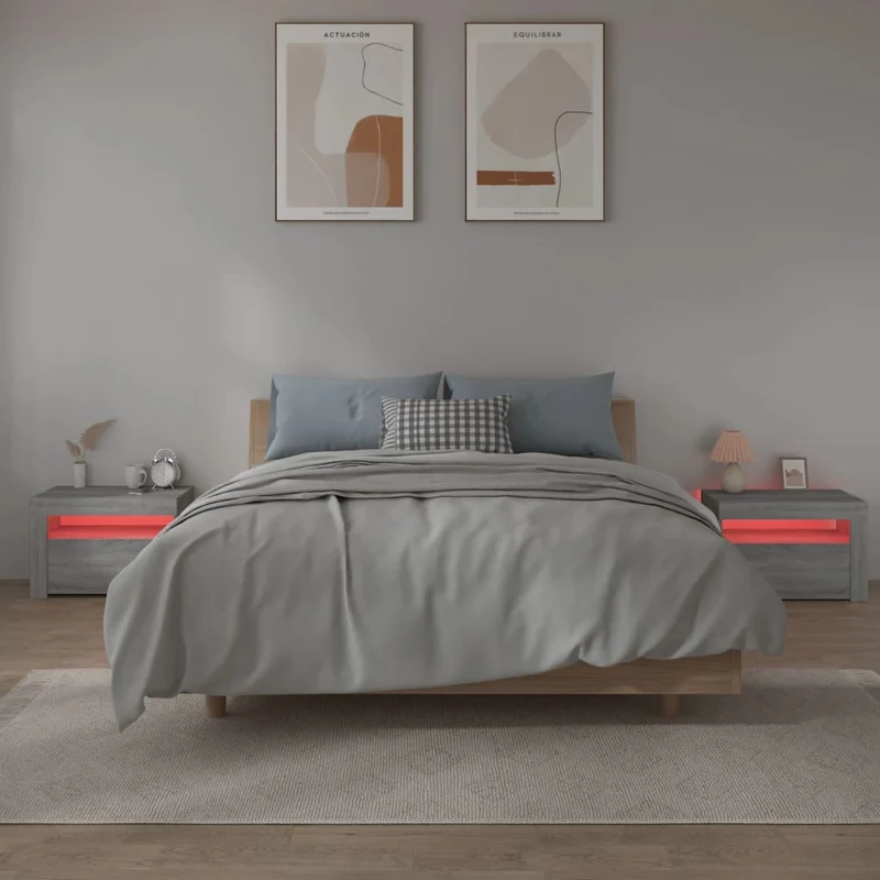 Lot de 2 tables de chevet avec compartiment avec porte 60 x 35 x 40 cm bois d'ingénierie gris DEC034842