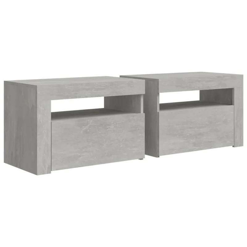 Lot de 2 tables de chevet avec lumière LED compartiment avec porte 60 x 35 x 40 cm bois d'ingénierie gris DEC034840