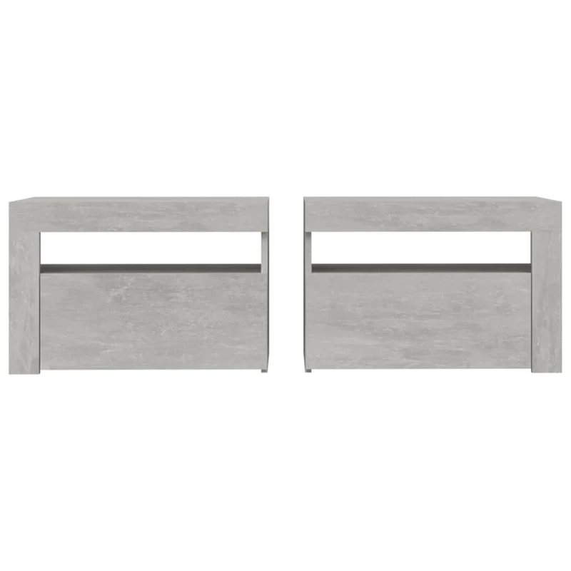 Lot de 2 tables de chevet avec lumière LED compartiment avec porte 60 x 35 x 40 cm bois d'ingénierie gris DEC034840