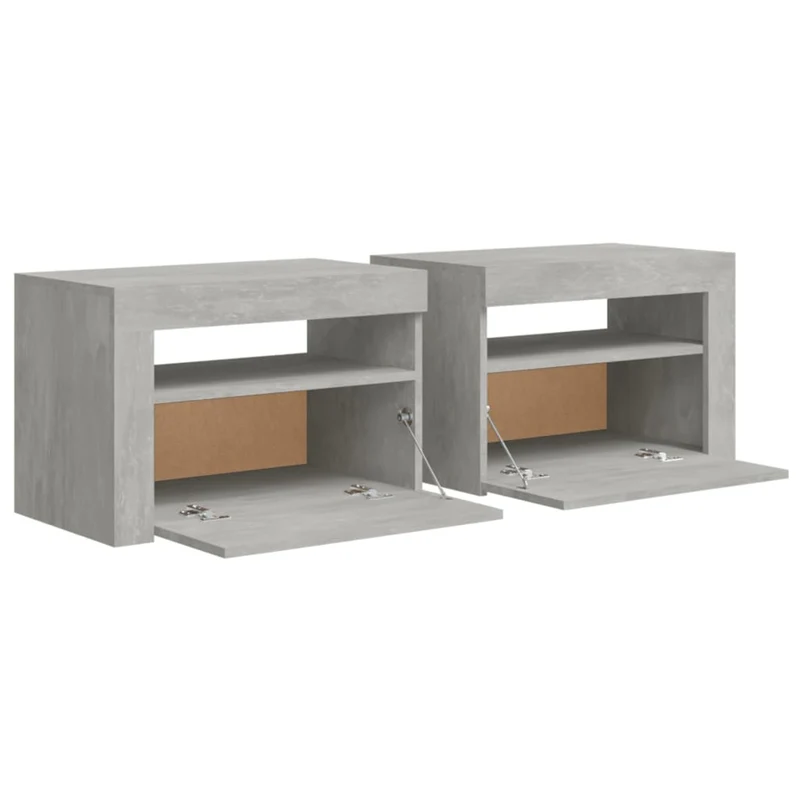 Lot de 2 tables de chevet avec lumière LED compartiment avec porte 60 x 35 x 40 cm bois d'ingénierie gris DEC034840