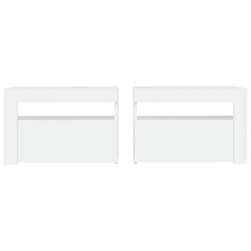 Lot de 2 tables de chevet lumière LED avec compartiment avec porte 60 x 35 x 40 cm bois d'ingénierie blanc DEC034835
