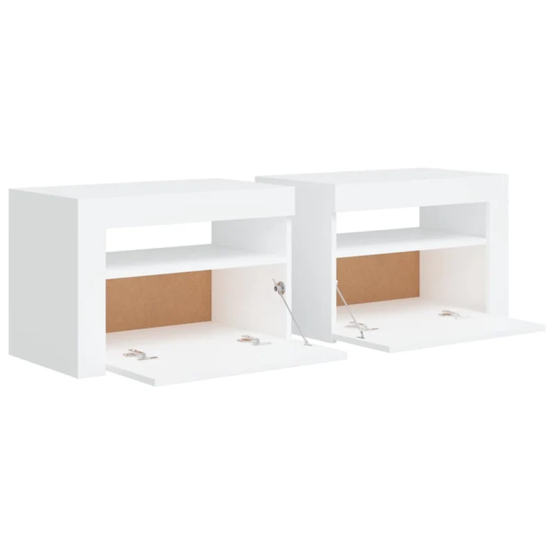 Lot de 2 tables de chevet lumière LED avec compartiment avec porte 60 x 35 x 40 cm bois d'ingénierie blanc DEC034835